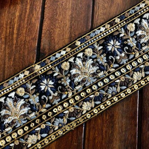 インド刺繍リボン シルク100% チロリアンテープ ベルト アジアン エスニック 絹 刺繍布 手芸 パーツ アンティーク