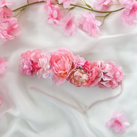 【犬猫用首輪】お花盛り盛り桜チョーカー“ロングタイプ” ゴムタイプ