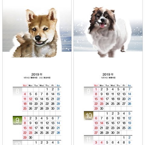 犬c　2019年度月捲りカレンダー