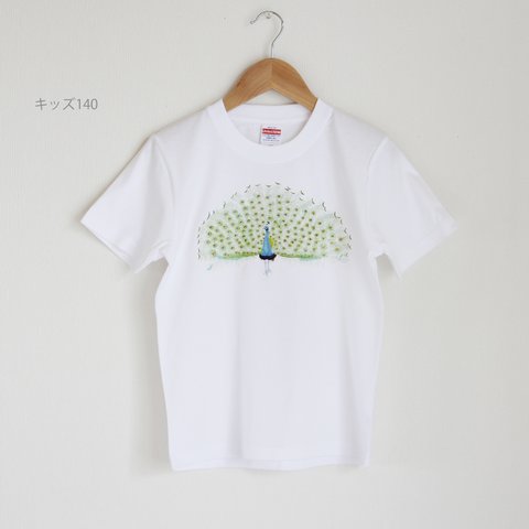 p-jet　キッズサイズ 孔雀 Tシャツ　/　親子コーデ　リンクコーデ　お揃い　子供 　/ 鳥　クジャク 