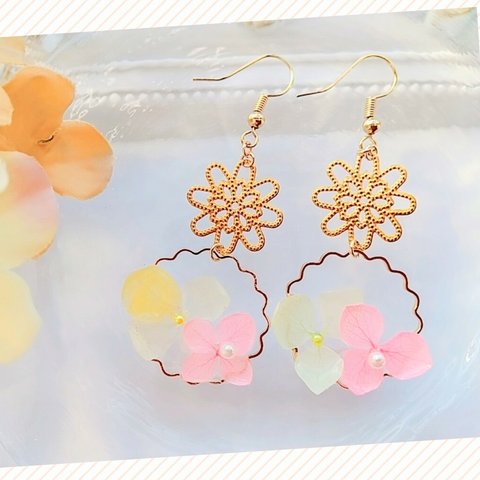 春色ドライフラワーピアス