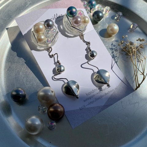 夏におすすめ！ビーズいっぱい大ぶりイヤリング/beads earring no.3