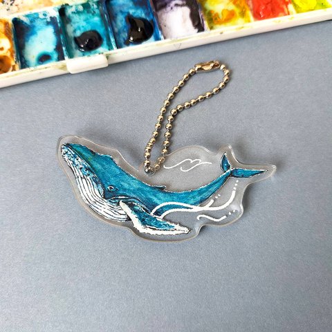 白波とザトウクジラのアクリルキーホルダー