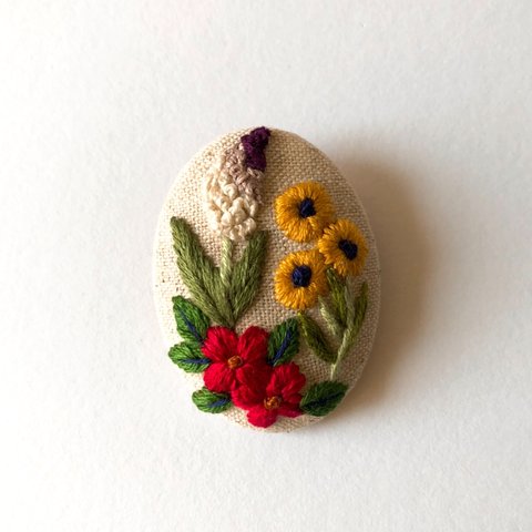 野の花 刺繍ブローチ  マルチカラー