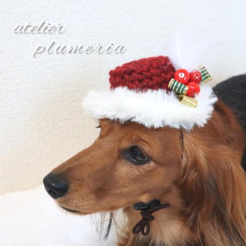 ペット用オシャレな小さめクリスマス帽子　クリスマス カンカン帽　 ～ワンちゃん ネコちゃん用～  犬用帽子 　冬用帽子　手編み帽子