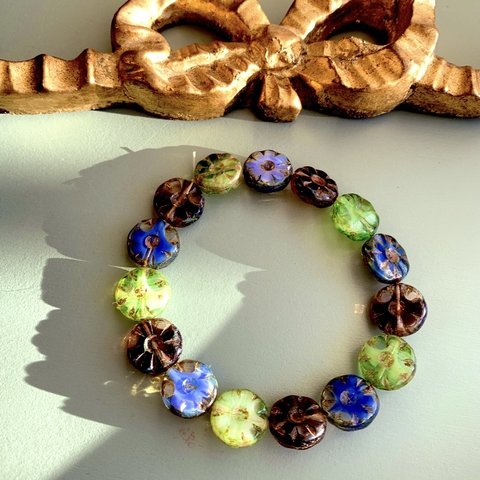 【1連15コセット】JIRI＊IVANA#czech beads#チェコビーズ　sun shine wheel 12㍉　irregular marble mixassort