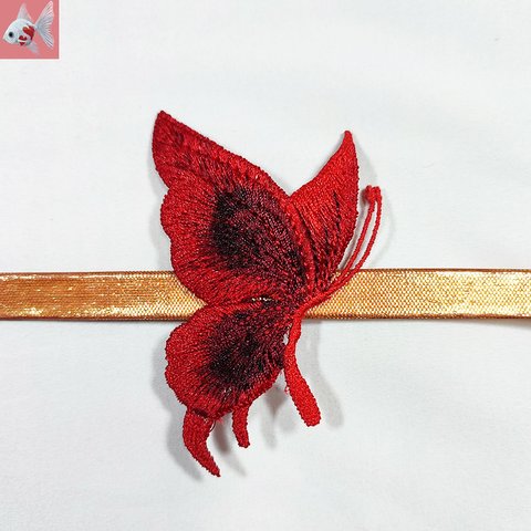 ◆蝶の刺繍帯留め飾り②　レッド