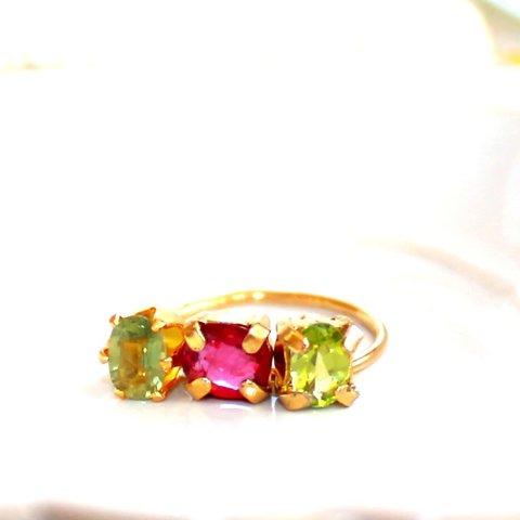 - botanical stone - Color Sapphire ＆ Ruby ＆Peridot Ring
