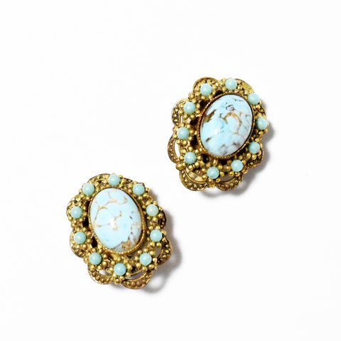 Vintage MADE IN GERMANY 1950′s　turquoise style earrings