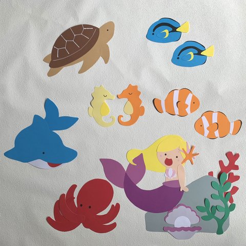 【約90×90㎝】夏の壁面-人魚と海の仲間たち-S