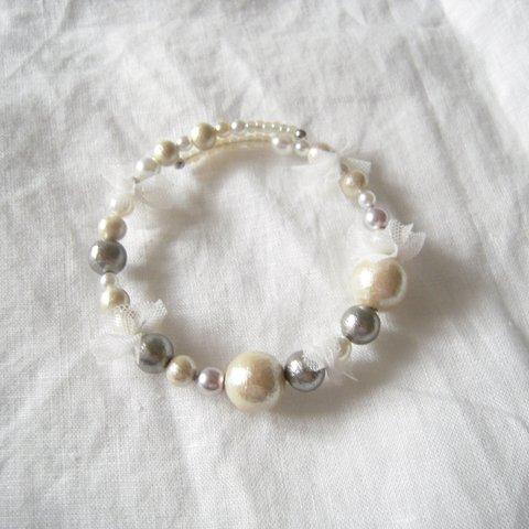 コットンパールとチュールのバングル_#011_cotton pearl & tulle bangle