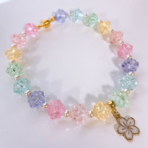 猫の首輪🐈金平糖ビーズ🍬ネックレス首輪♡お花チャーム🌼*･