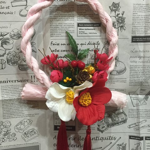 [SALE]ピンクのしめ縄のお飾りリース