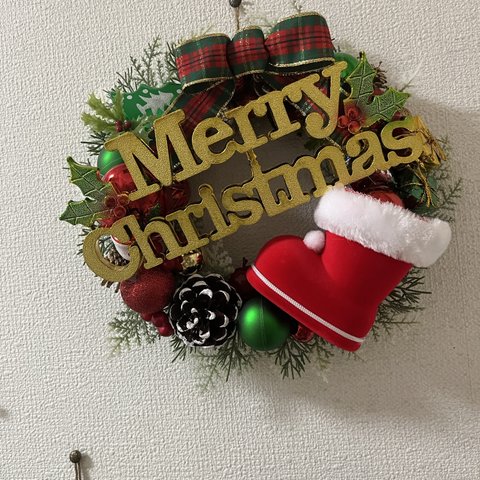 サンタさんのブーツのクリスマスリース