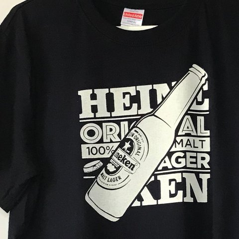 「アメリカのビール」Tshirt　（M）ネイビー　ホワイトプリント