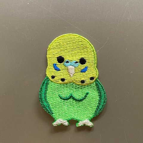 インコ刺繍ワッペン　緑　小