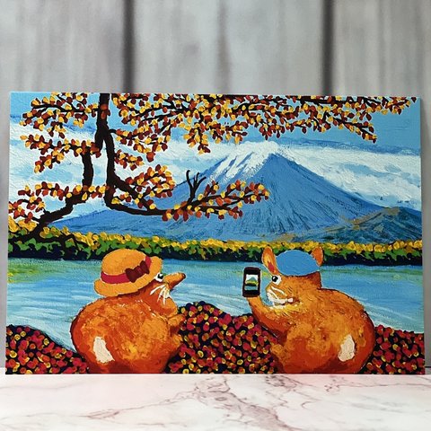 うさぎのポストカード　うさちゃん達の旅日記　紅葉富士山へ🗻　同柄ポストカード3枚セット
