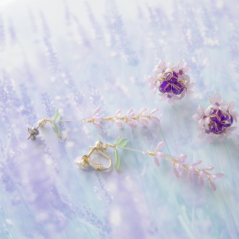 【ラベンダー-Full*Bloom-】夏を着飾るイヤリング※飾れるフォトパネル付！