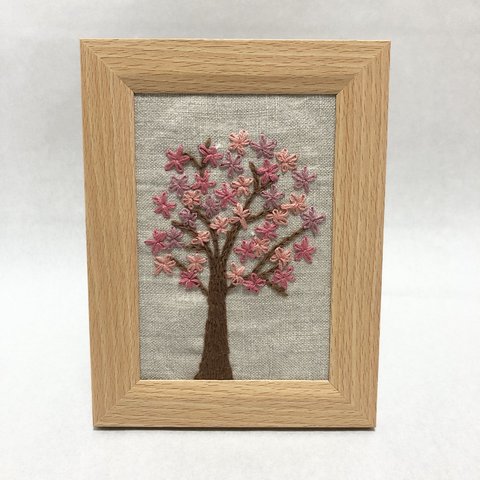 【送料無料】刺繍　フレーム　インテリア　桜の木　#5