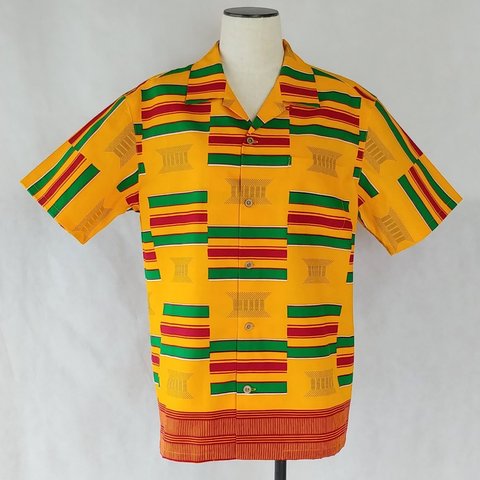 男女兼用アフリカンアロハシャツ（イエロー系）LL