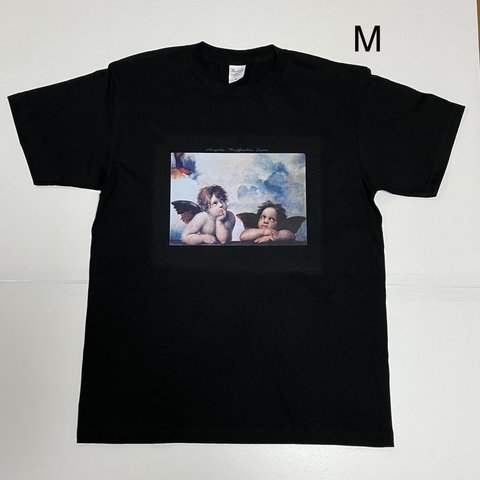 ラファエロ　二人の天使　綿5.6オンスTシャツMサイズ黒　　SMLも有り