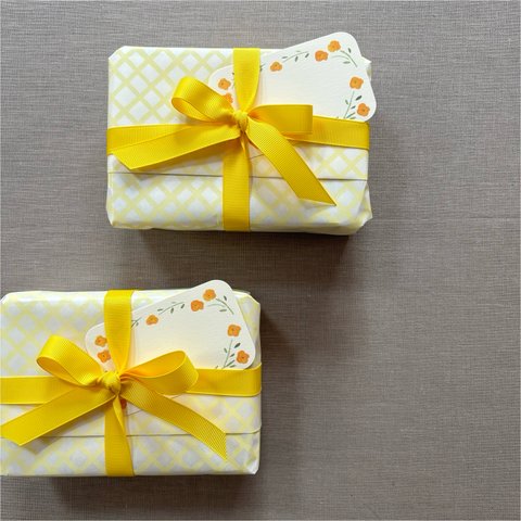 wrapping set 〈yellow〉ペーパー＆リボン＆カード各3枚