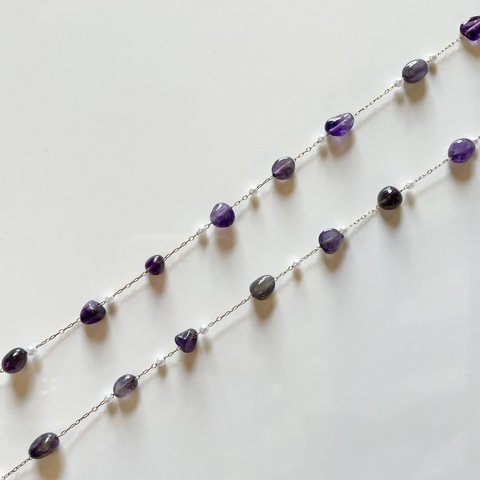 【1pcs(20cm) purple #53-8】パールミックス天然石チェーン