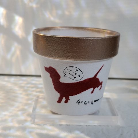 【ミニダックス】犬・ダックスフント・多肉・植物　リメイク鉢２.５号