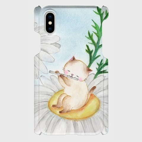 (iPhone用)フルート猫のスマホケース【マーガレット】