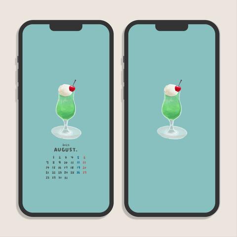 2023.08　クリームソーダのカレンダー壁紙