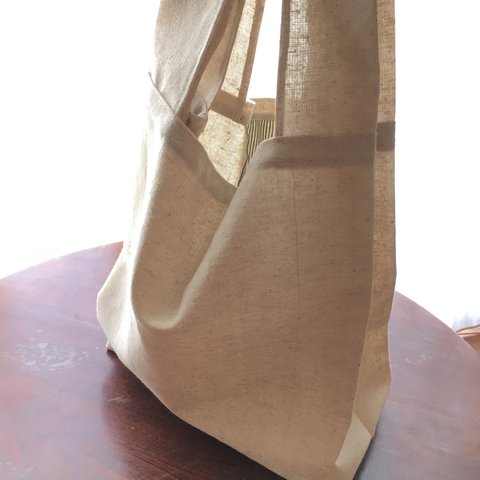 綿麻洗えるレジバッグ ⁑ナチュラルベージュ