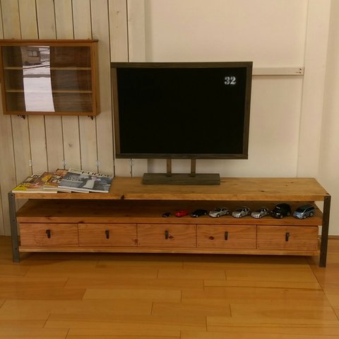 W150㎝★引き出し５個付き★テレビ台★ダークウォルナット★アイアン 