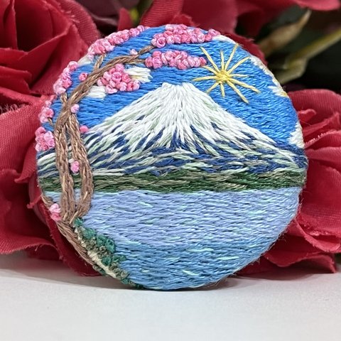 刺繍ブローチ　ヘアゴム　富士山　桜　海　ギフト　プレゼント