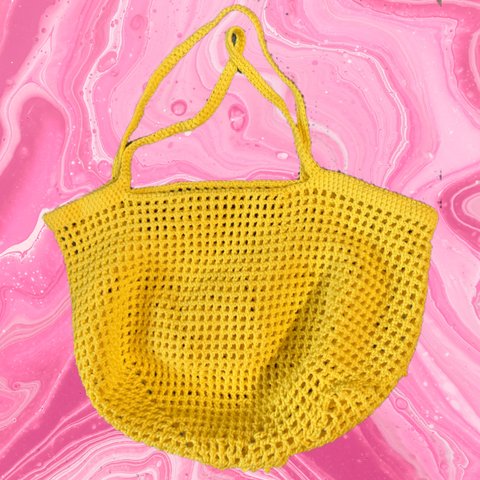 【square bottom knit bag】yellow