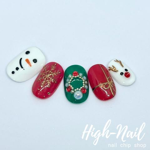 クリスマス 雪だるま トナカイ　ネイルチップ　【High-Nail　No.２０】