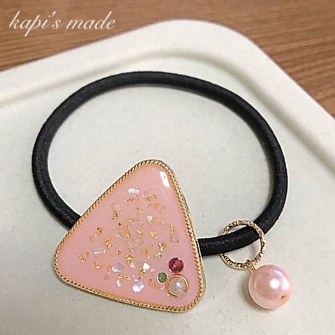 三角のヘアゴム☆ベージュピンク