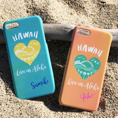 名入れ♪ 選べる2色★iPhone&Android★ MY HEART LEFT IN WAIKIKI BEACH スマホケース