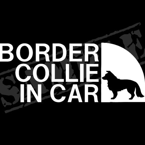 BORDER COLLIE IN CAR（ボーダーコリー・立ち姿バージョン） パロディステッカー / 7cm×17cm