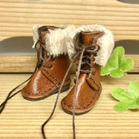 森き　ファー編み上げブーツ　miniature boots.