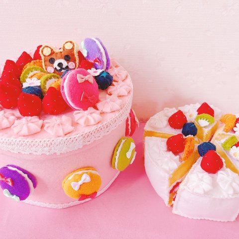 フルーツたっぷりおままごとフェルトケーキボックス＆ショートケーキ2点セット