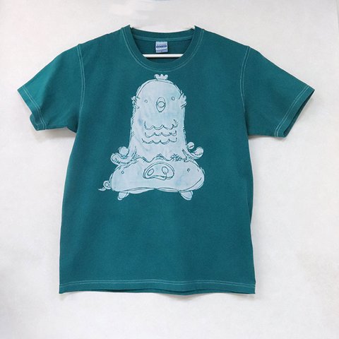 手染めＴシャツ　アマビエ様　　ブルー