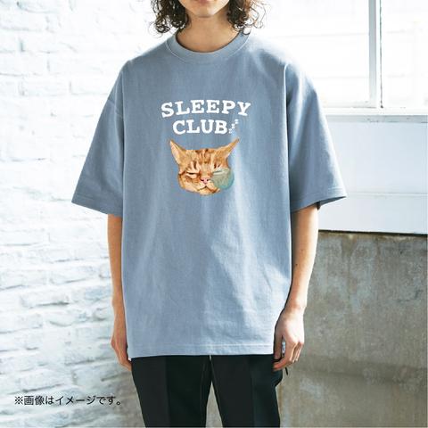 厚みのあるBIGシルエットTシャツ「SLEEPY CLUB_CAT」 /送料無料