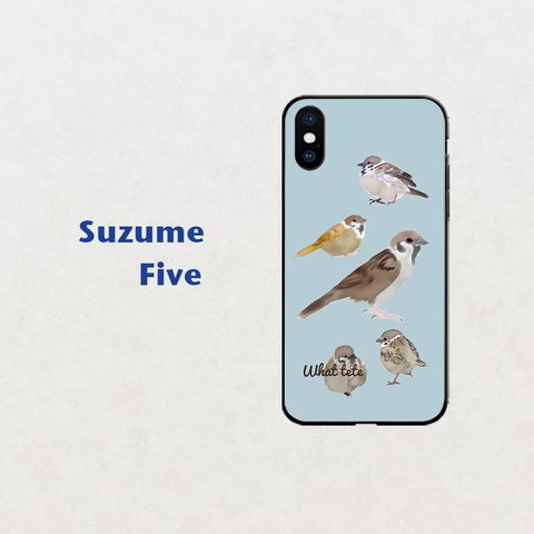 【スズメFive】水色　 スマホケース　iphone android ほぼ全機種対応