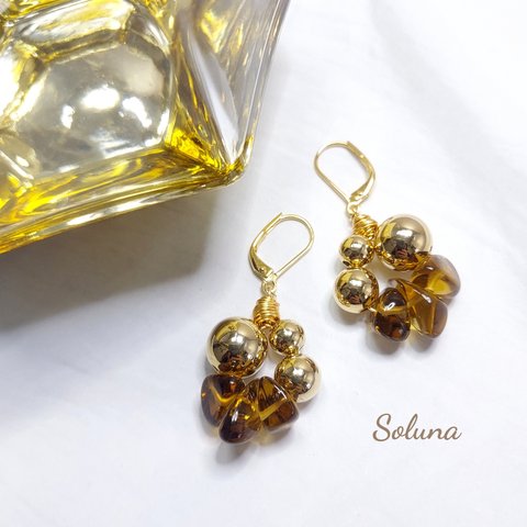 【pierce/earring】［天然・非加熱］シトリン   フレンチフック / ニッケルフリーメッキピアス  □天然石