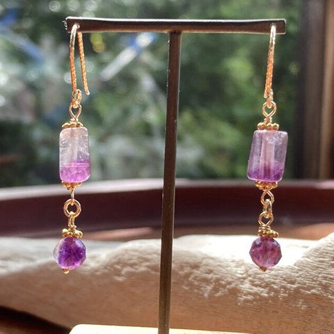 K14GFフローライトピアス◇K14GF Fluorite Earrings (K24純金フック変更可）