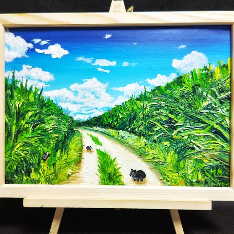 油絵 絵画 【サトウキビ畑のうさぎ】