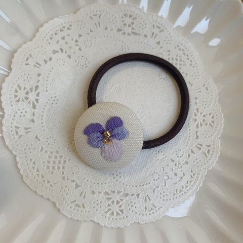 パンジー刺繍アクセサリー/ヘアゴム