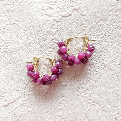 14kgf Ruby pavé pierced earring / earring フープピアス