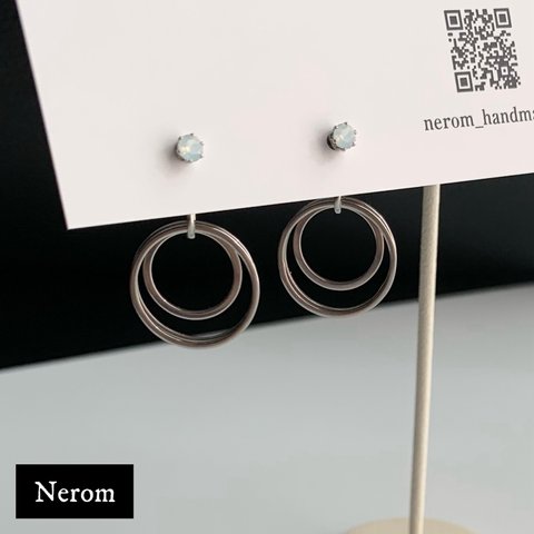 ピアス 貴和クリスタル シルバーアクセ モノトーンアクセ ホワイトオパール 白 バックキャッチ 2way シンプル サージカルステンレス アレルギー対応