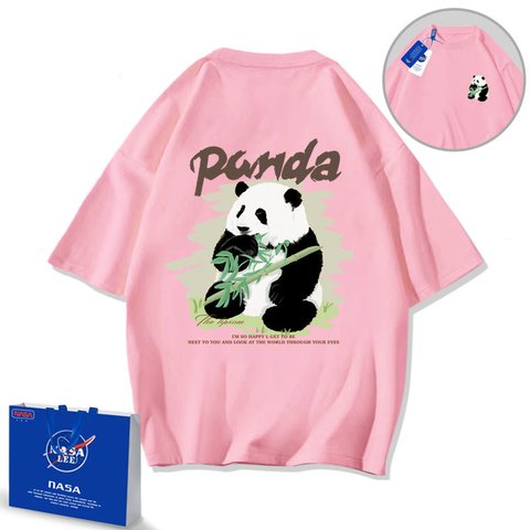 S~4XL Panda パンダ 半袖Tシャツ ユニセックス 大きいサイズ 4l 3l ピンク ブルー パンダ柄 無地 かわいい 中国のパンダ カップルティーシャツ男女兼用